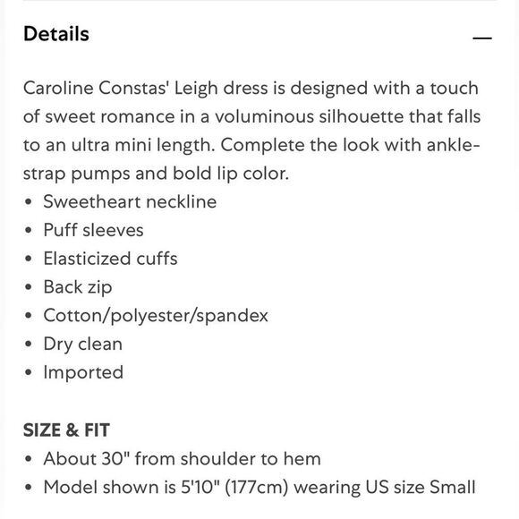 Caroline Constas Black Leigh Babydoll Heart Neckline Puff Sleeve Dress Sz M Glam - Picture 9 of 9